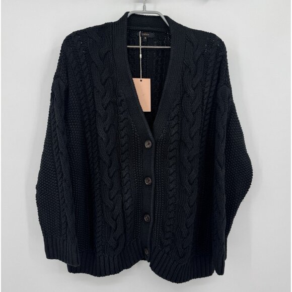 Quince Sweaters - Quince 100% Organic Cotton Oversized Cable Cardigan size S in Black